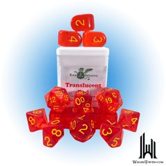 SET OF 15 DICE: TRANSLUCENT RED/YELLOW